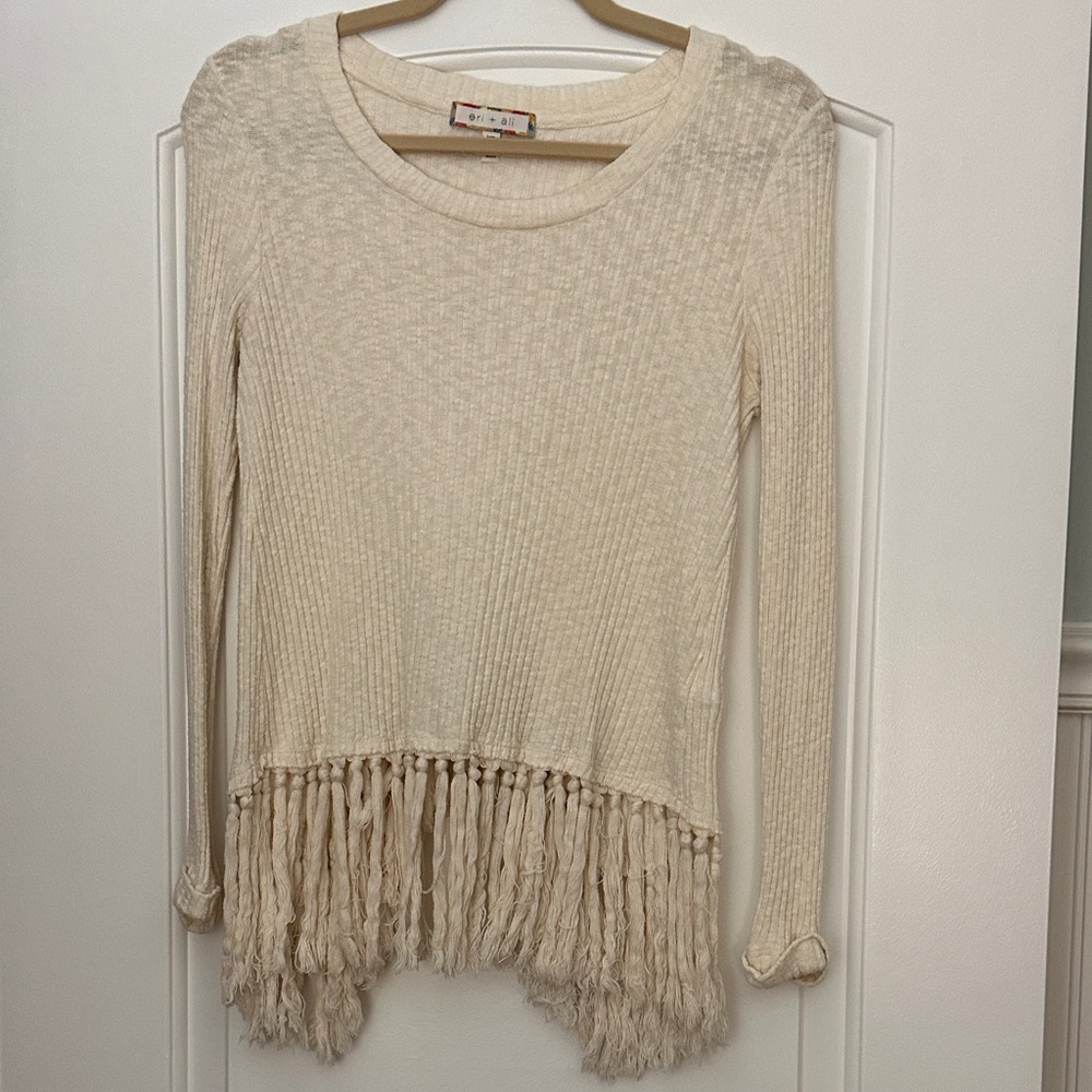 Eri and Ali xs cotton Cream Fringe Knit Sweater